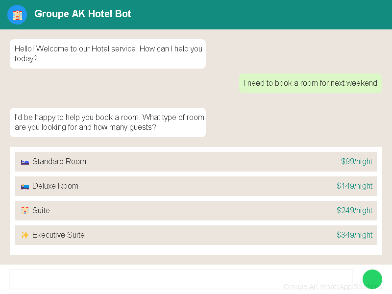 Capture d'écran Chatbot Hôtel